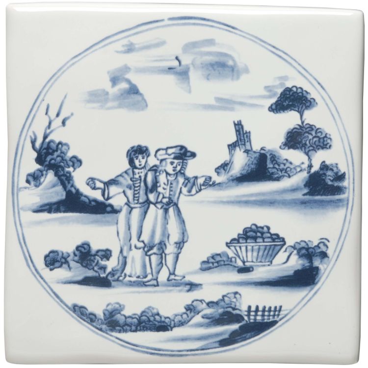 Classic English Delft Figures in a Landscape